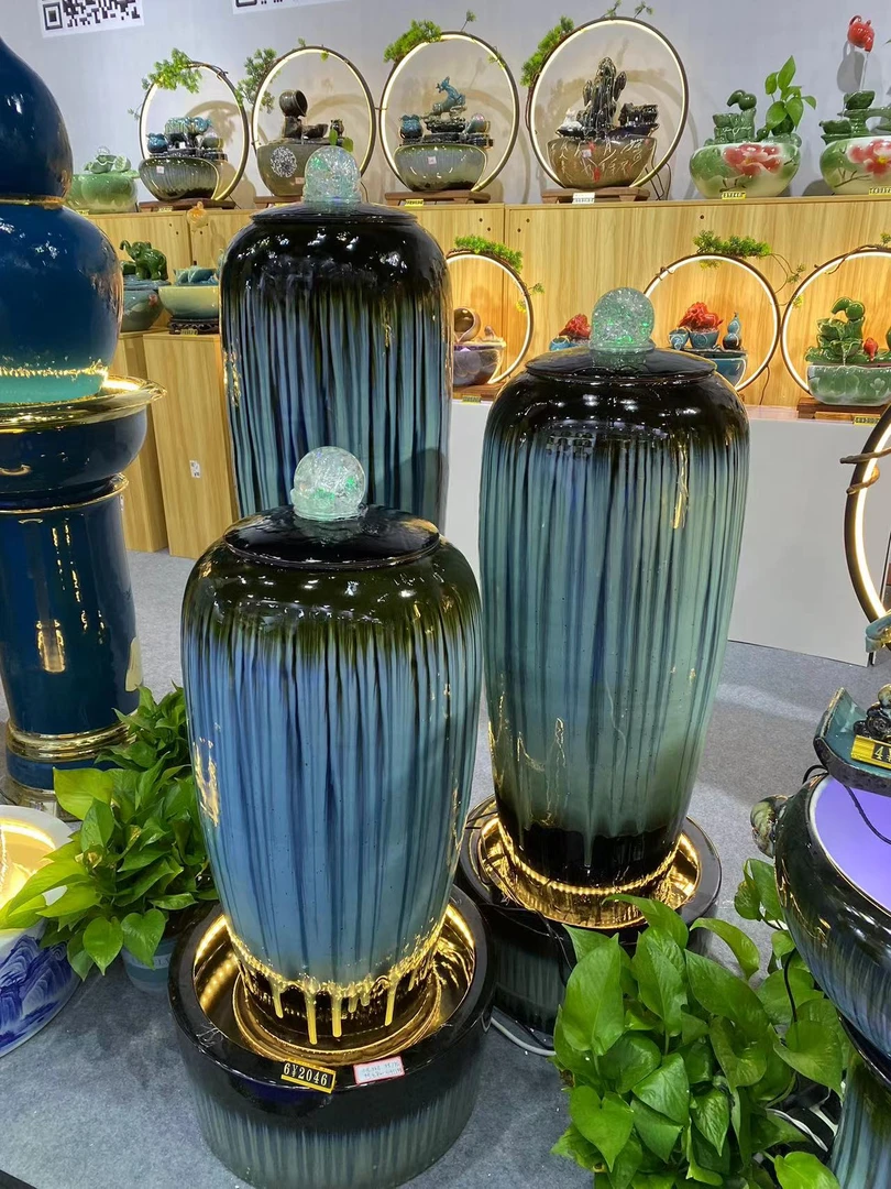 陶瓷花瓶入户落地循环流水加湿器中式家居饰品客厅办公室开业礼品