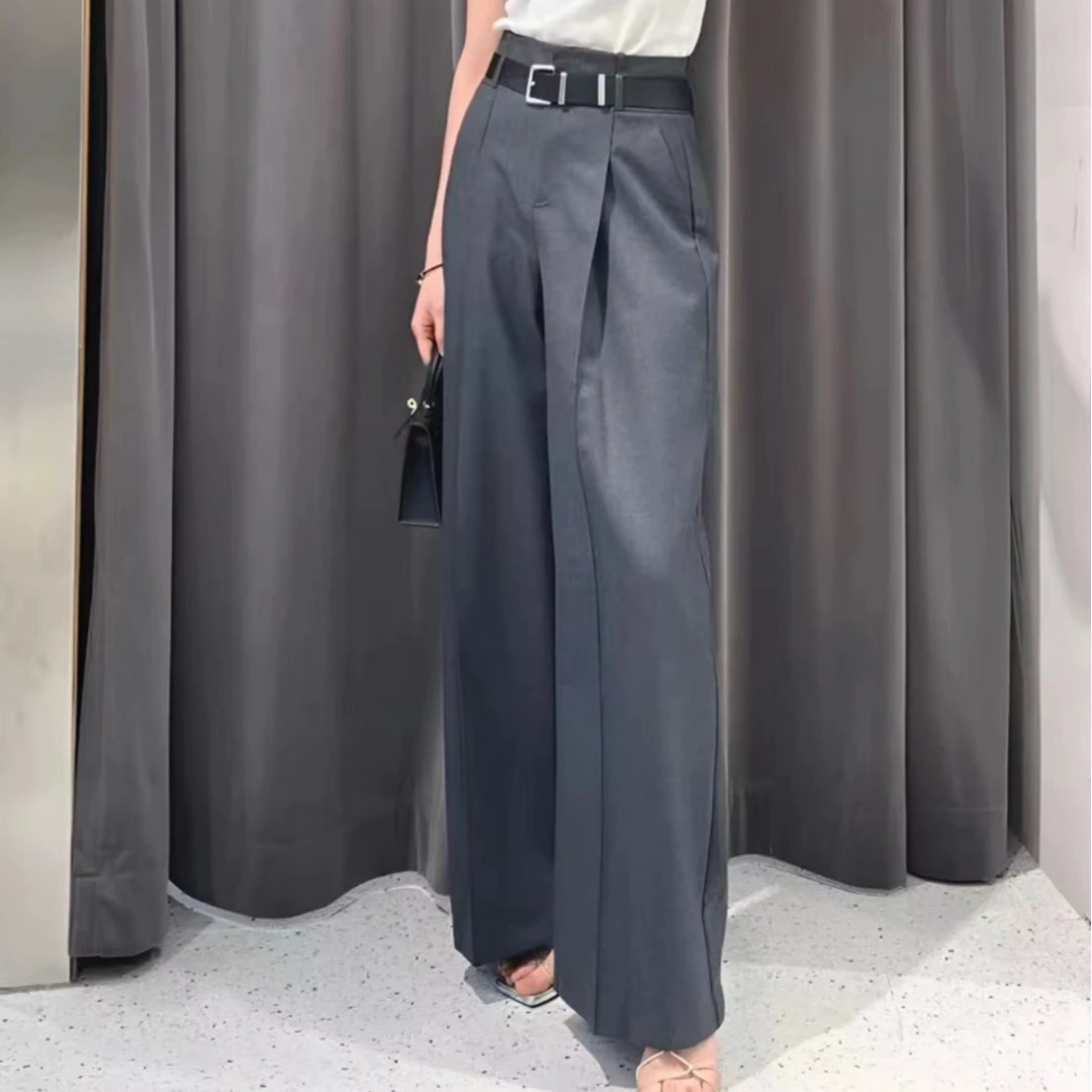 艾诺斯2024早秋通勤时尚阔腿灰色西装裤3061