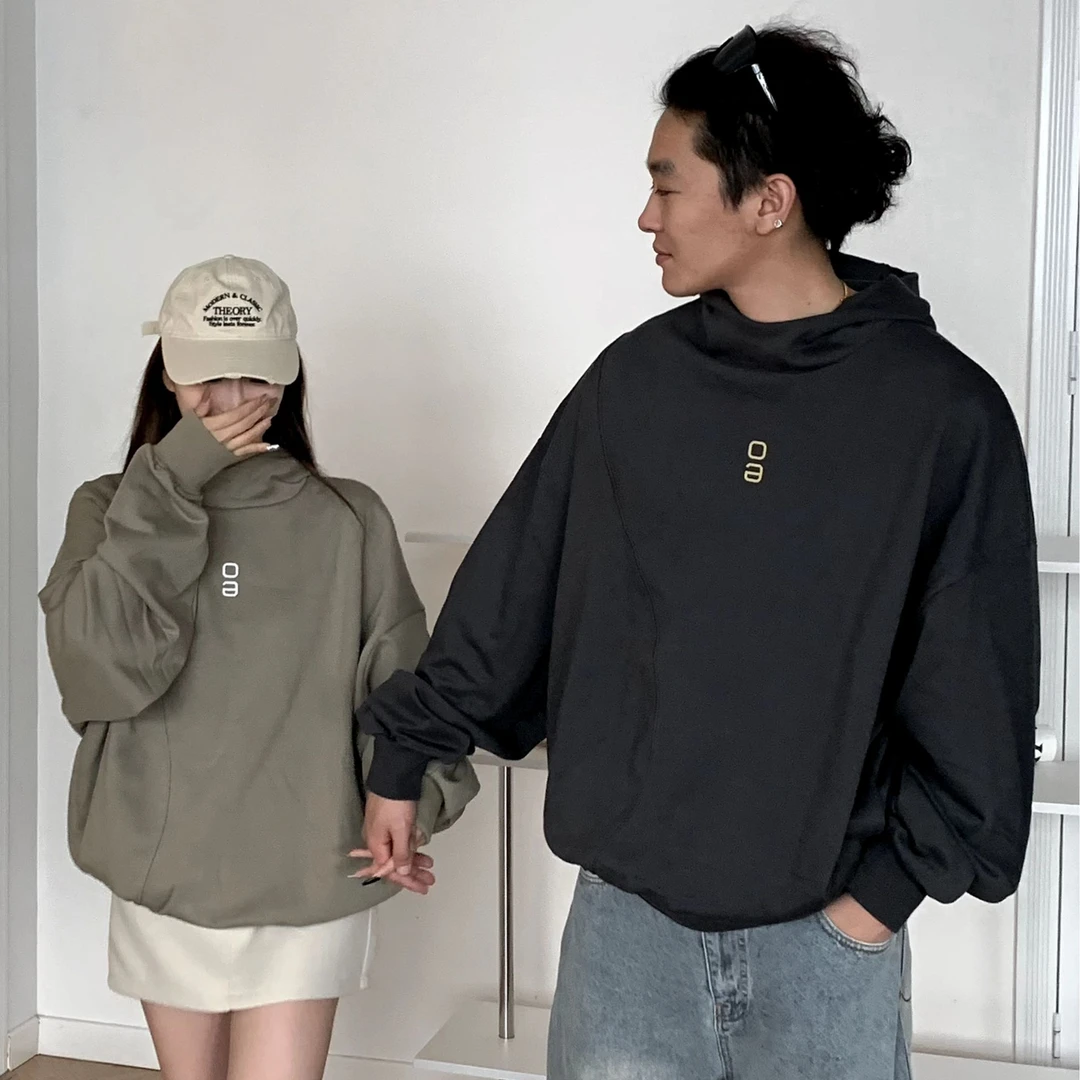 OaOO拼接连帽卫衣 460g重磅美式宽松休闲套头帽衫户外情侣秋冬