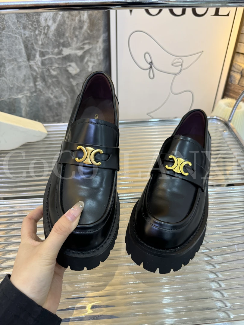 【KAGE】真皮厚底乐福鞋圆头乐福春季时尚休闲百搭黑色软底2320A-5