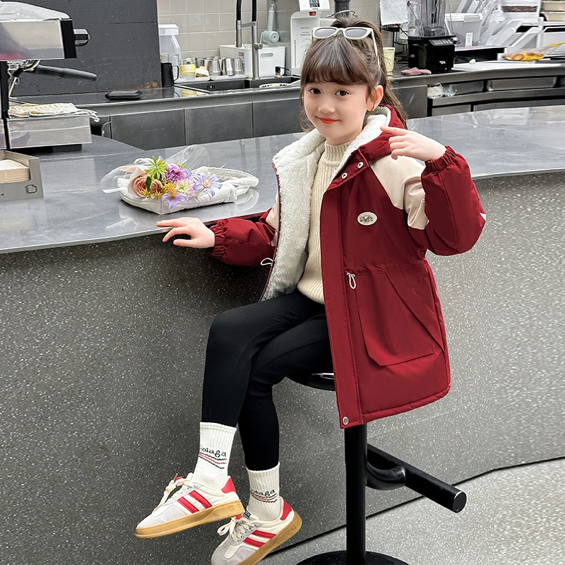 女童秋冬外套新款中大童加绒夹棉加厚棉衣儿童防风休闲保暖外套冬