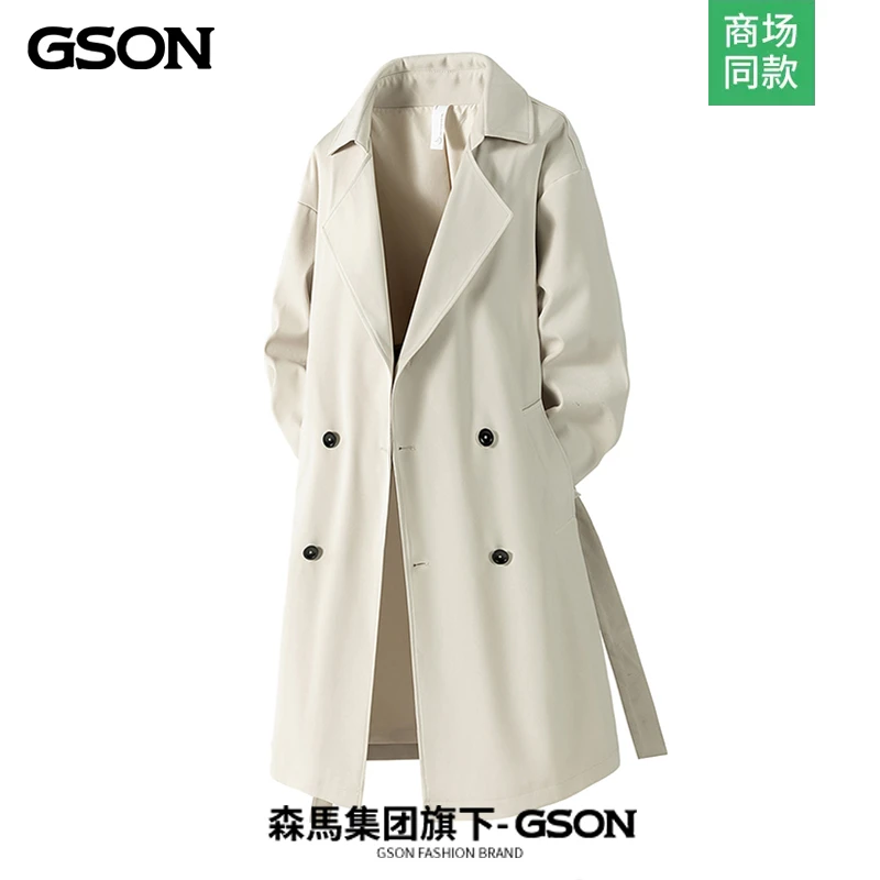 GSON双排扣翻领风衣男女秋冬百搭中长款上衣外套潮流新款