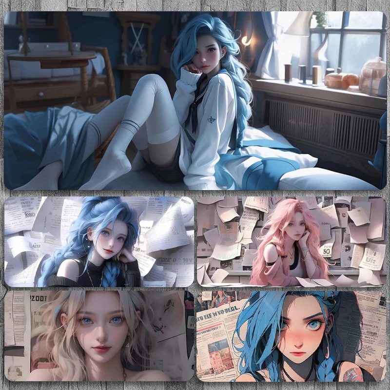 英雄联盟金克斯鼠标垫超大办公电脑桌垫学生游戏垫电竞鼠标键盘垫