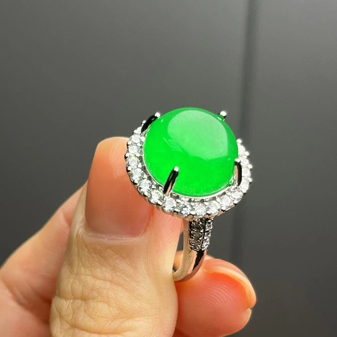 翡翠s925大蛋面戒指牛眼