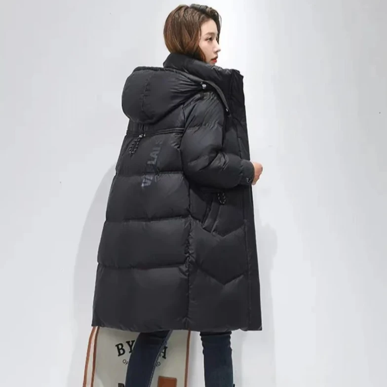 24年新款秋冬羽绒服中长款加厚后背抽绳显瘦洋气女士外套
