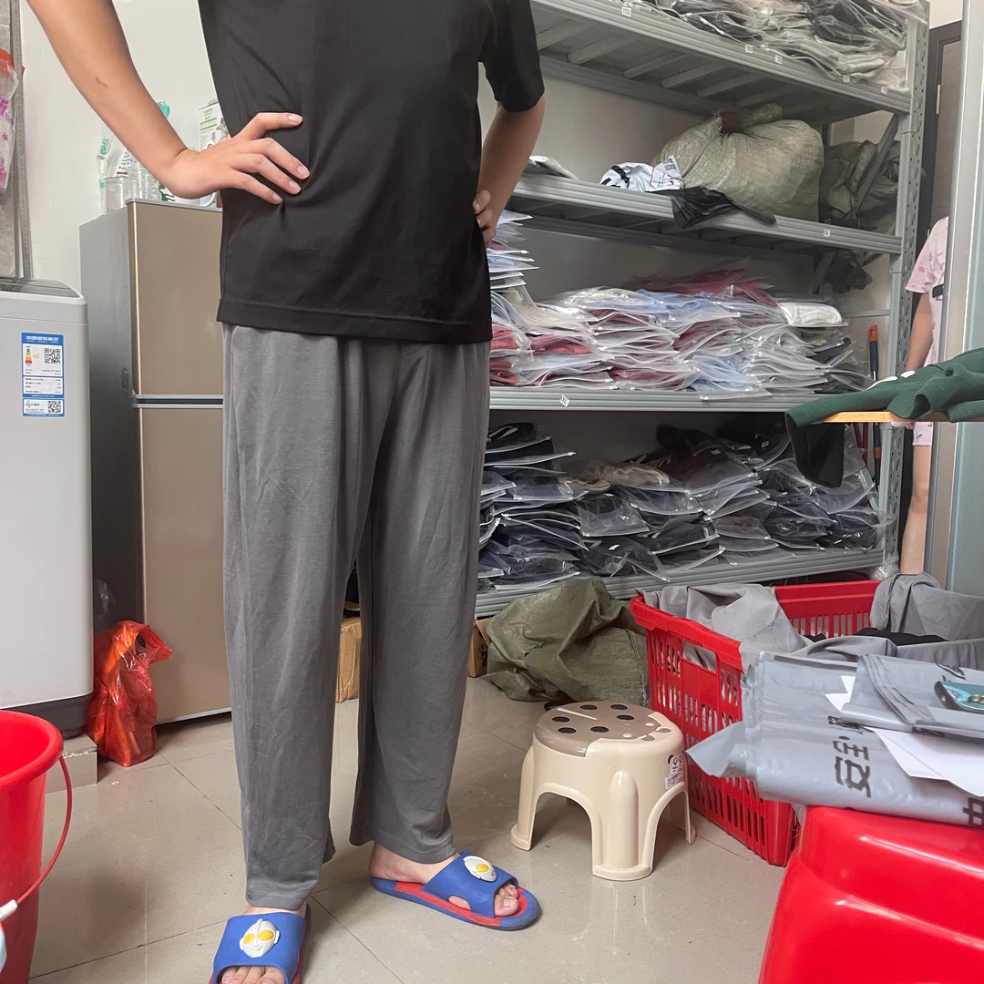居家可做睡裤的垂感透气超舒服人棉混纺九分长裤