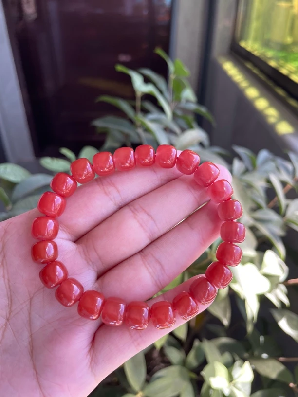 天然川料南红玛瑙樱桃红老型珠单圈手串女款精美素圈尺寸9mm+