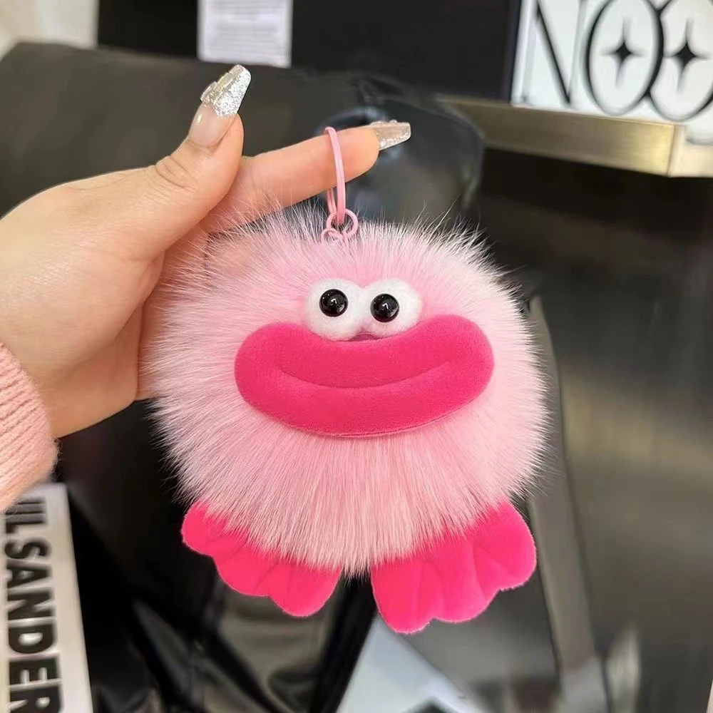 真狐狸毛大嘴煤球汽车钥匙挂扣送闺蜜生日礼物毛绒网红挂件