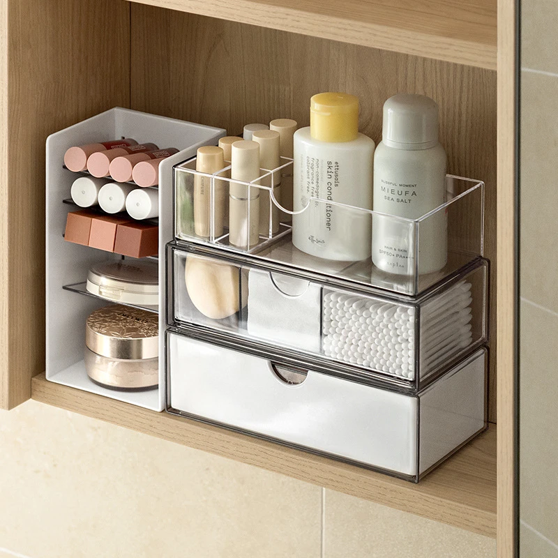 透明分层镜柜收纳盒化妆品口红置物架卫生间浴室桌面整理盒储物盒