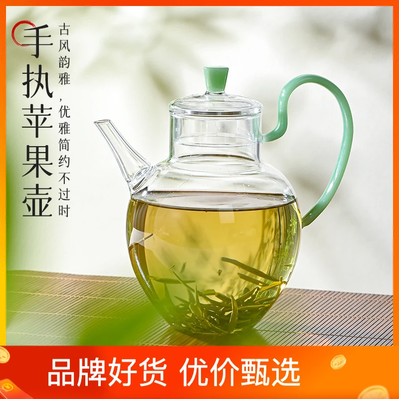 仿宋大容量苹果壶执壶高硼硅材质透明耐热玻璃煮茶壶绿茶壶花茶壶
