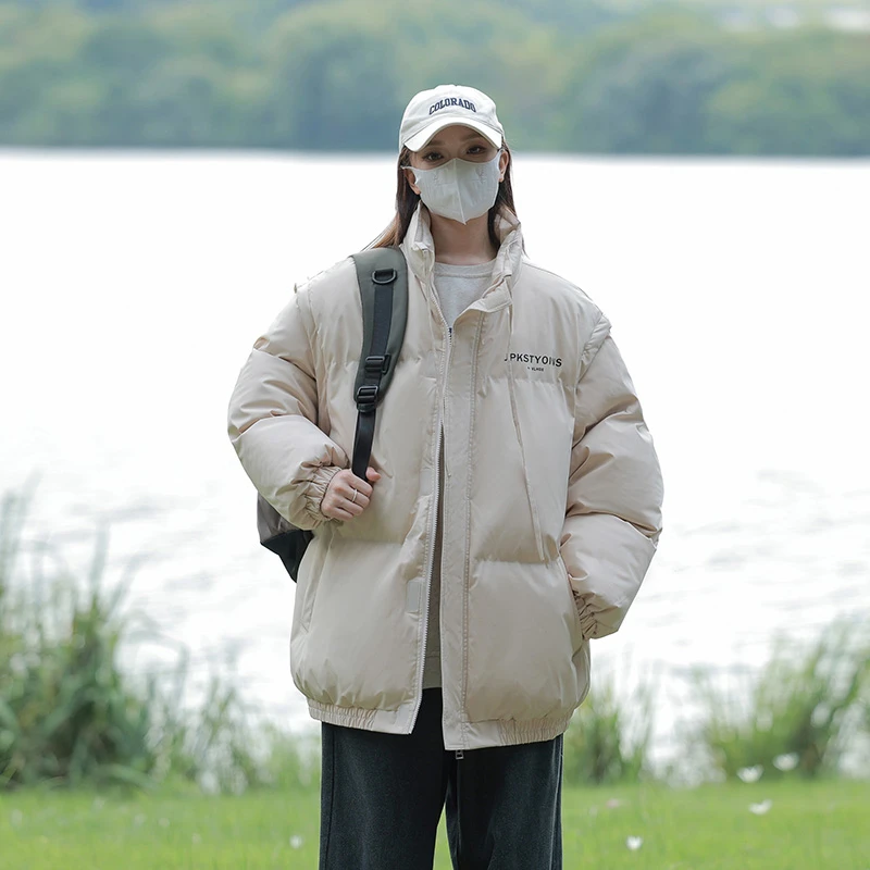 2024新款秋冬季美式纯色棉服复古潮流宽松可拆卸袖口棉衣外套087S