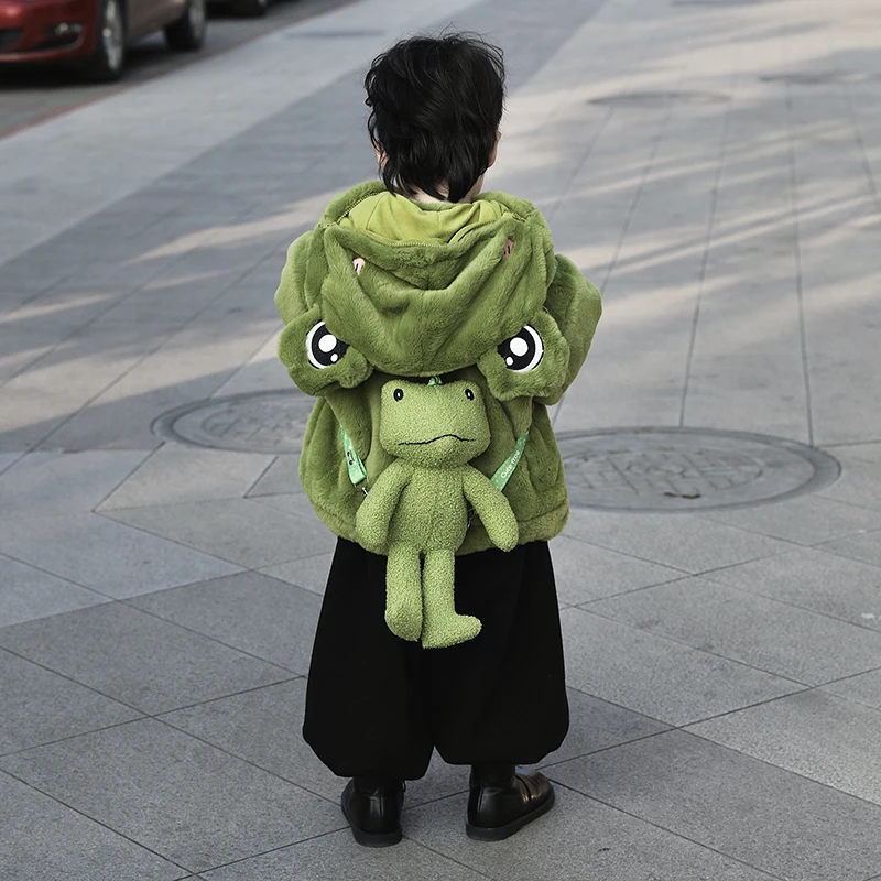 【现货】Jimmy妈童装 青蛙王子冬季儿童加绒加厚卡通可爱毛绒绒卫衣