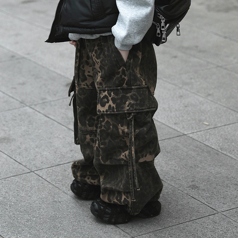 【现货】Jimmy妈童装 野性少年冬季儿童美式设计师款加绒豹纹工装裤