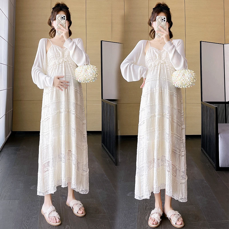 孕妇吊带裙春季显瘦蕾丝孕妇连衣裙打底裙裙子中长款孕妇春装上衣