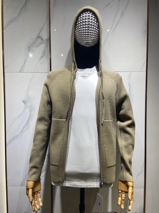 御锦阁2025秋冬季连帽双拉链毛衫外套