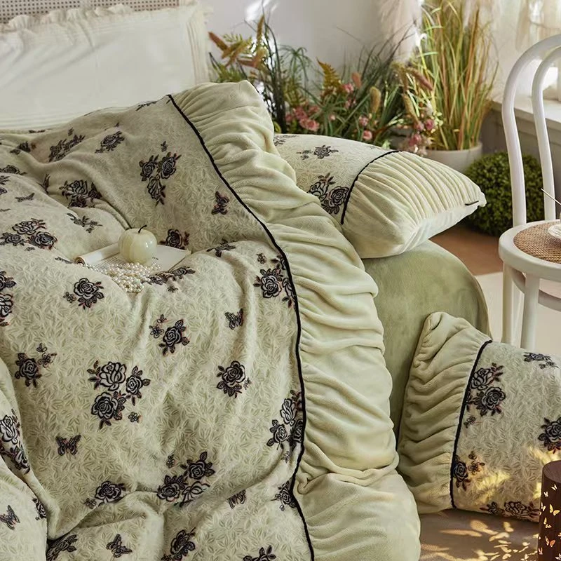 【窗杏】秋冬法式高级高端重工松弛感法式高克重牛奶绒加厚四件套