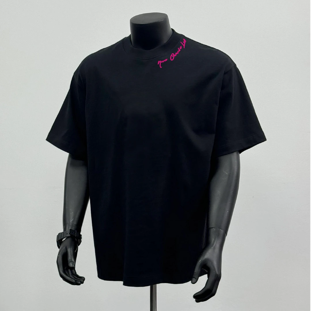 秋季新款100%棉300克重磅短袖T恤男 厚板草写英文美式高街短袖T恤