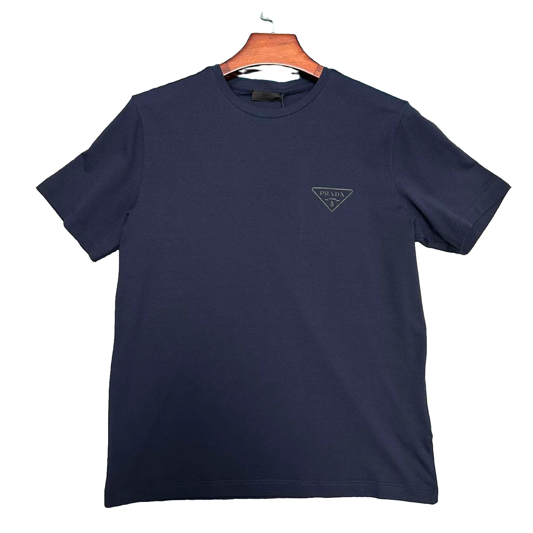 全新未使用 Prada/普拉达 男士深蓝经典圆领T恤BX076时尚休闲纯色