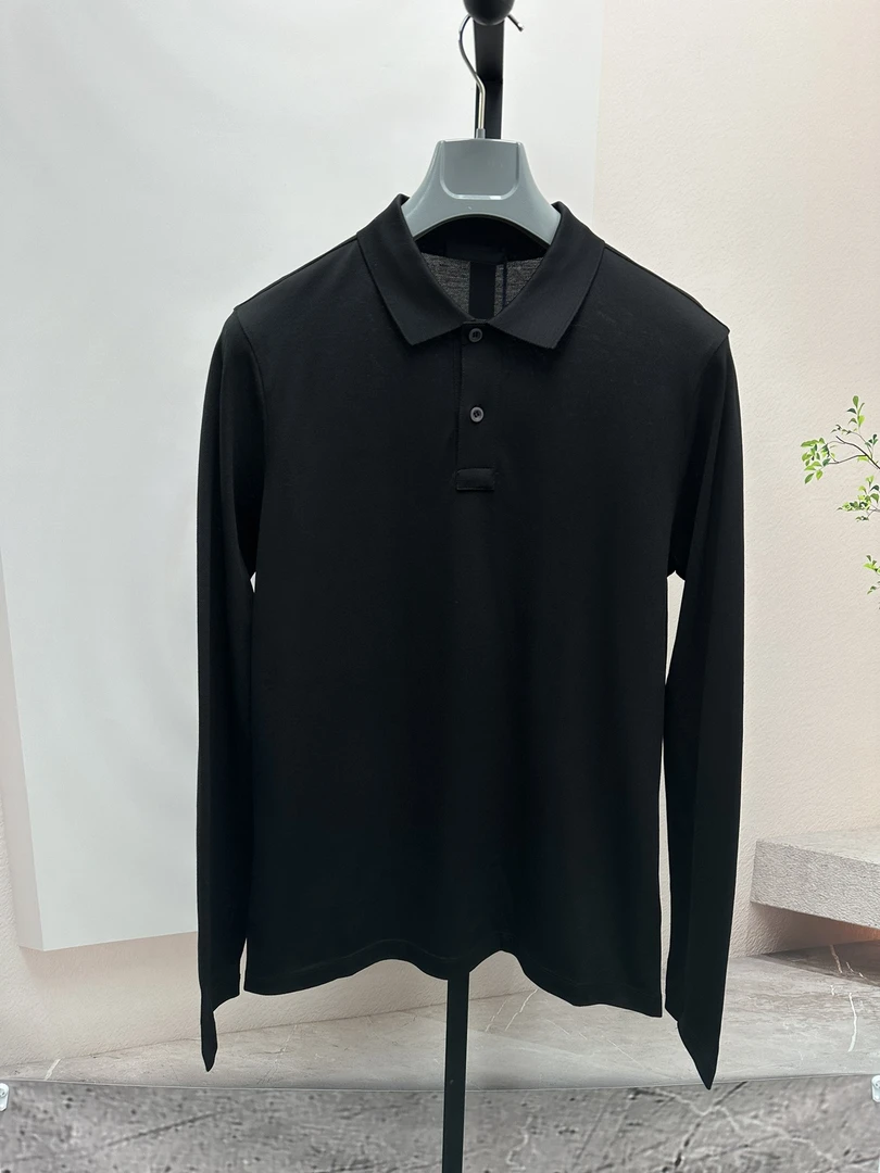 未使用 Prada/普拉达 男士黑色休闲POLO衫长袖PR018商务