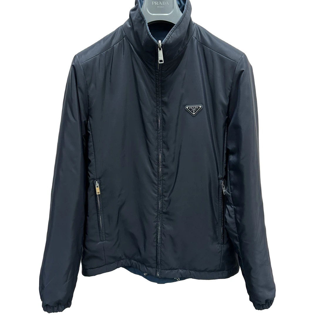 全新未使用 Prada/普拉达 男士正藏蓝反雾霾蓝两面穿棉服YU002