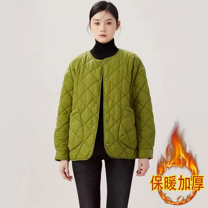 【商场同款】冬季新雪丽棉服纯色系扣圆领菱格大口袋外套女5400730