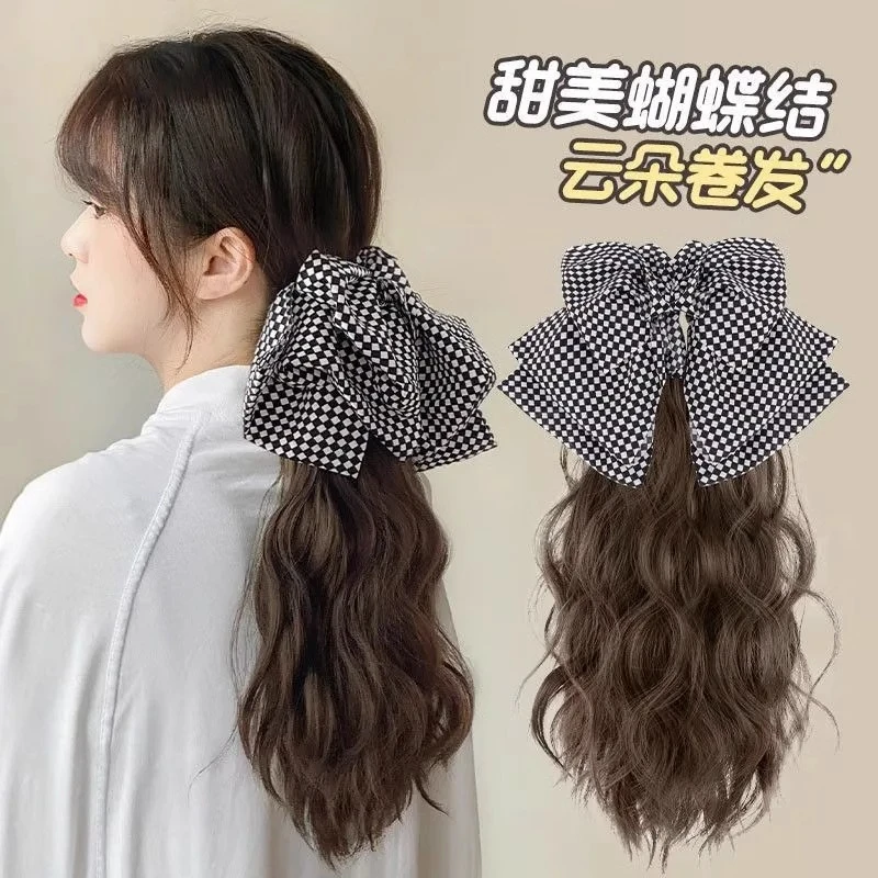 假发马尾蝴蝶结假发女卷发自然蓬松抓夹式高马尾仿真马尾假发辫子