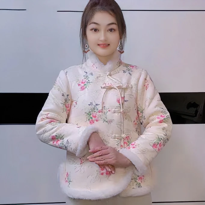 2024新款加绒加厚国风棉衣复古时尚【盘扣提花棉服】冬季大花袄网红