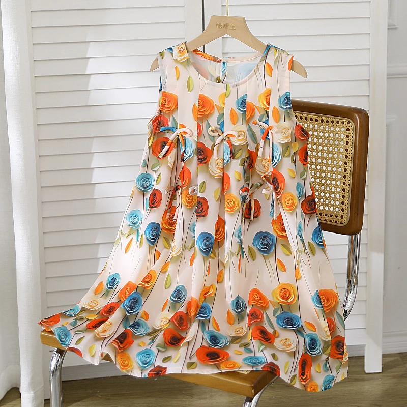 女童夏季裙子韩版儿童碎花洋气女孩宽松中大童沙滩显瘦印花连衣裙