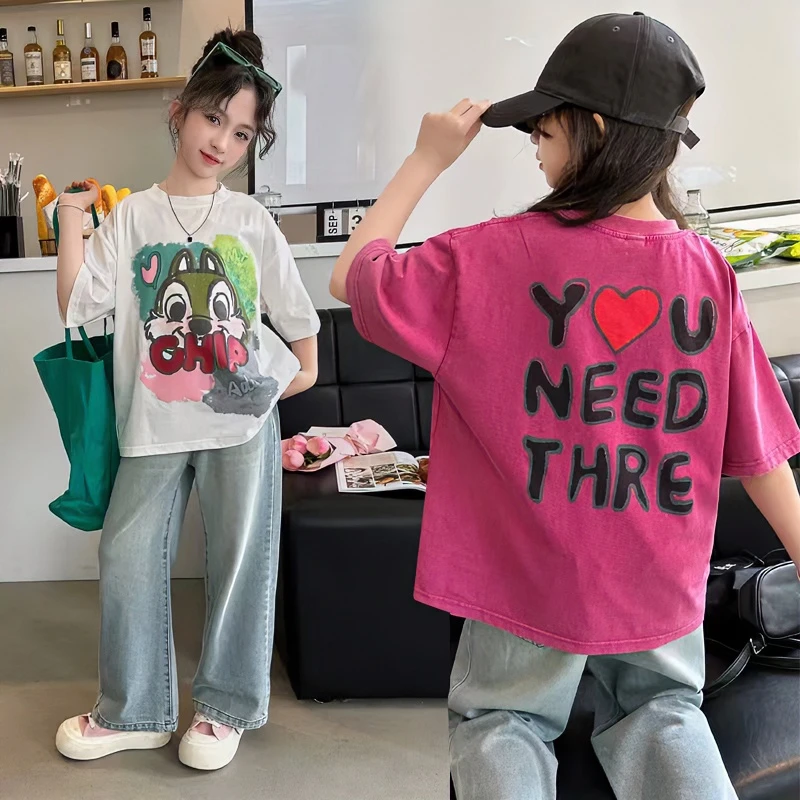 女童时髦夏季T恤儿童韩版洋气宽松衣服小女孩中大童网红时尚上衣