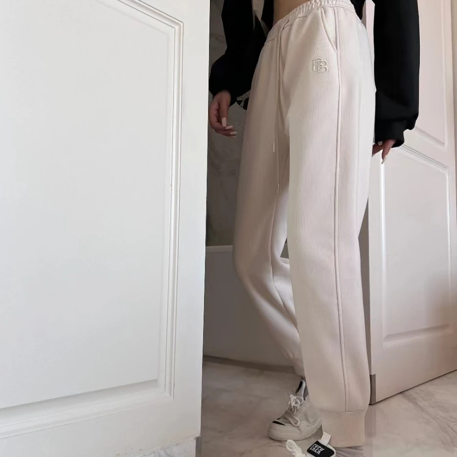 2025秋冬新款舒适时尚双B字母休闲潮流显瘦抽绳弹力束脚裤K1615