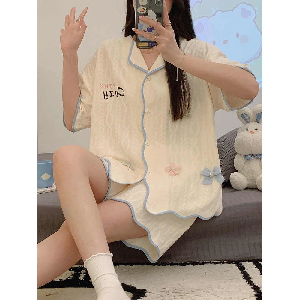 软妹子日系ins潮荷包蛋甜美少女睡衣女短袖短裤学生家居服