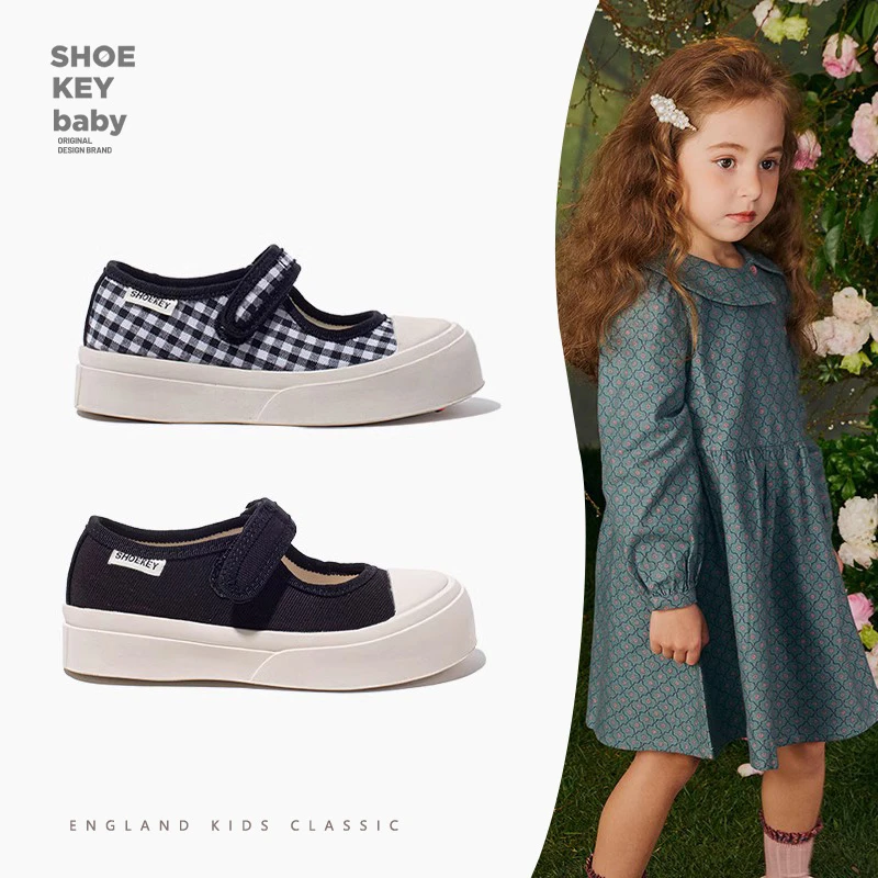 SHOEKEYBABY 儿童布鞋夏季透气板鞋女童帆布鞋幼儿园室内玛丽珍鞋