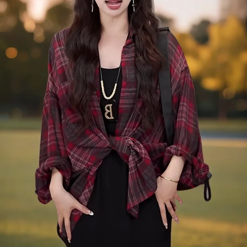 格子防晒衣衬衫女夏季2024新款薄款休闲外搭披肩开衫雪纺上衣薄纱