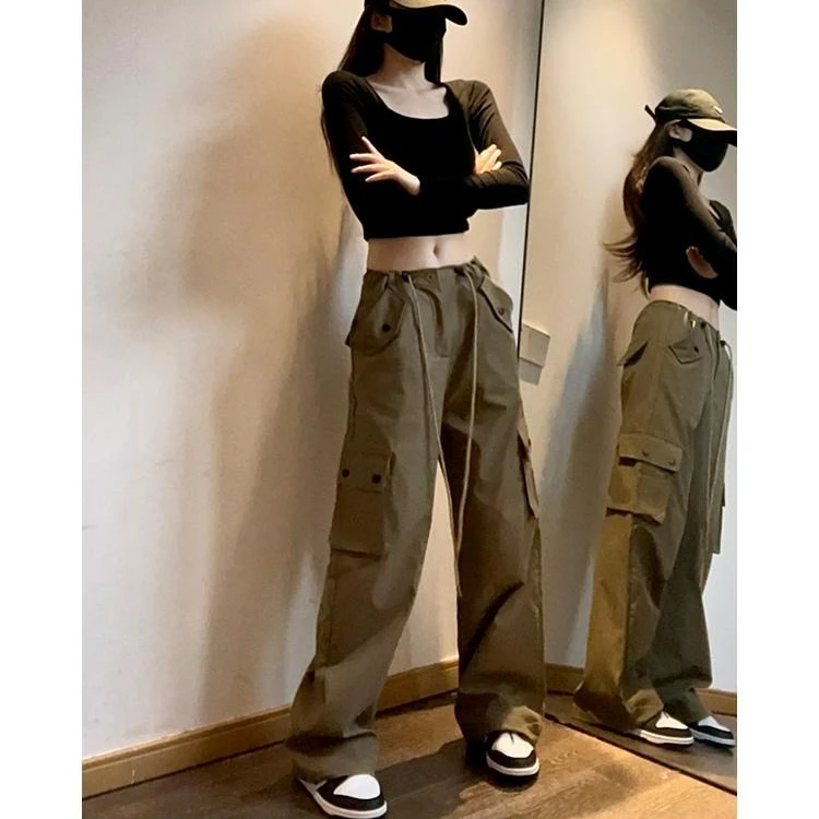 2024秋冬垂感雅丹风女新秋款阔腿显瘦高腰束脚厚版休闲运动工装裤