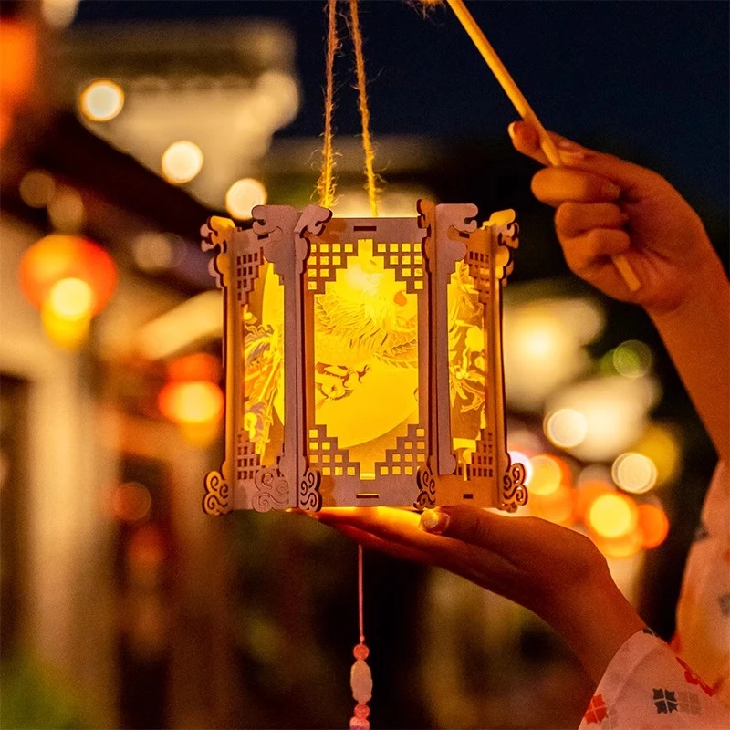中秋节灯笼儿童手提花灯手工diy材料包制作八月十五装饰古风宫灯