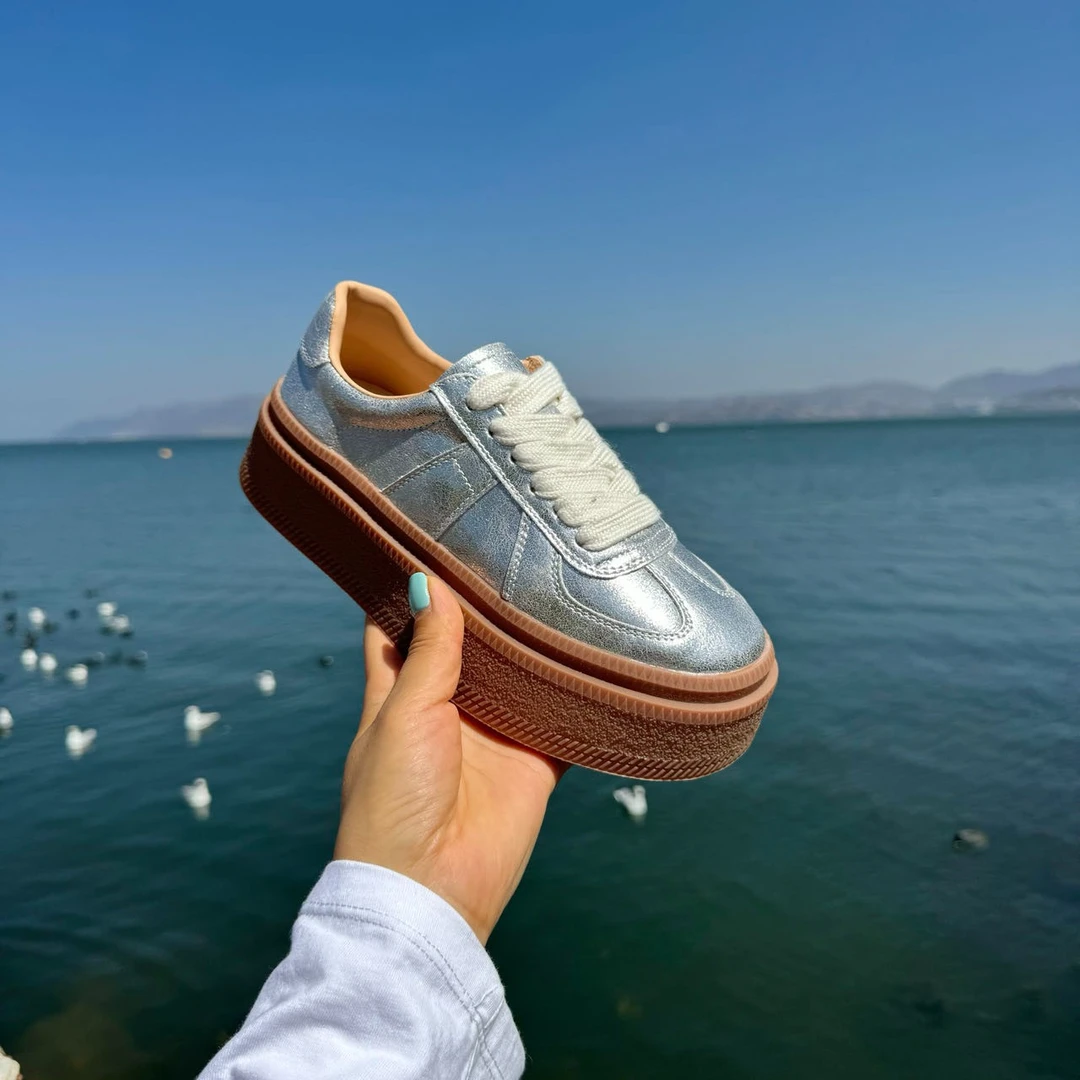 【陈大粒】4.5厘米~厚底德训鞋国风松糕底真皮银色百搭运动潮流女鞋