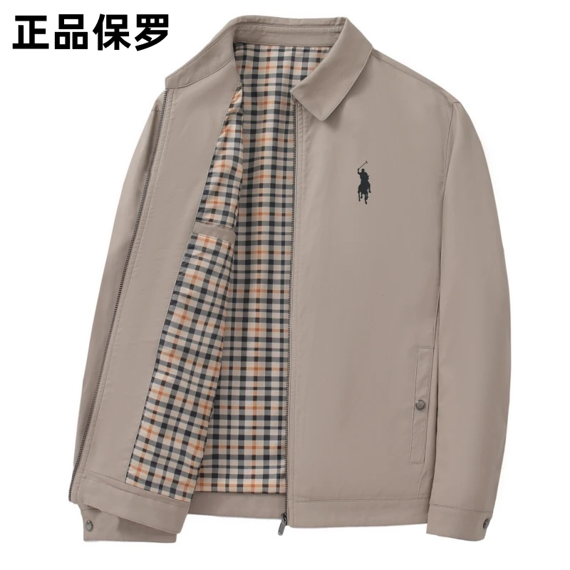 纯棉夹克外套男士翻领中年茄克高档品质爸爸春秋上衣领导服装