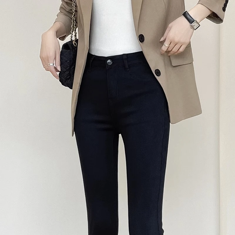黑色牛仔裤2023年新款女秋季高腰弹力紧身显瘦铅笔小脚九分长裤子