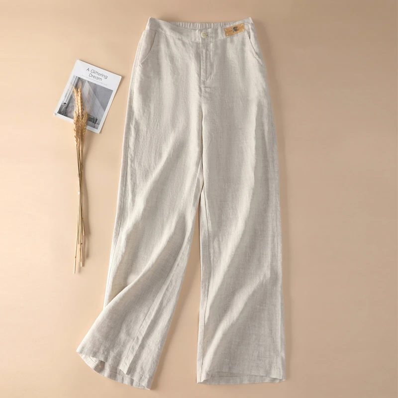 律动莫兰迪亚麻阔腿裤女2025新款休闲裤窄版阔腿裤显瘦百搭女裤夏