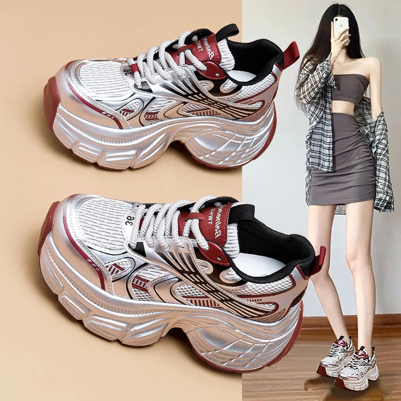 【增高8CM】内增高老爹鞋女外穿2025秋冬季新款加绒厚底子女休闲百