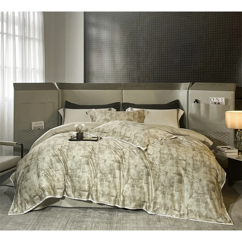 【晴美】超细旦天丝棉磨毛数码印花四件套-静影沉璧-黄