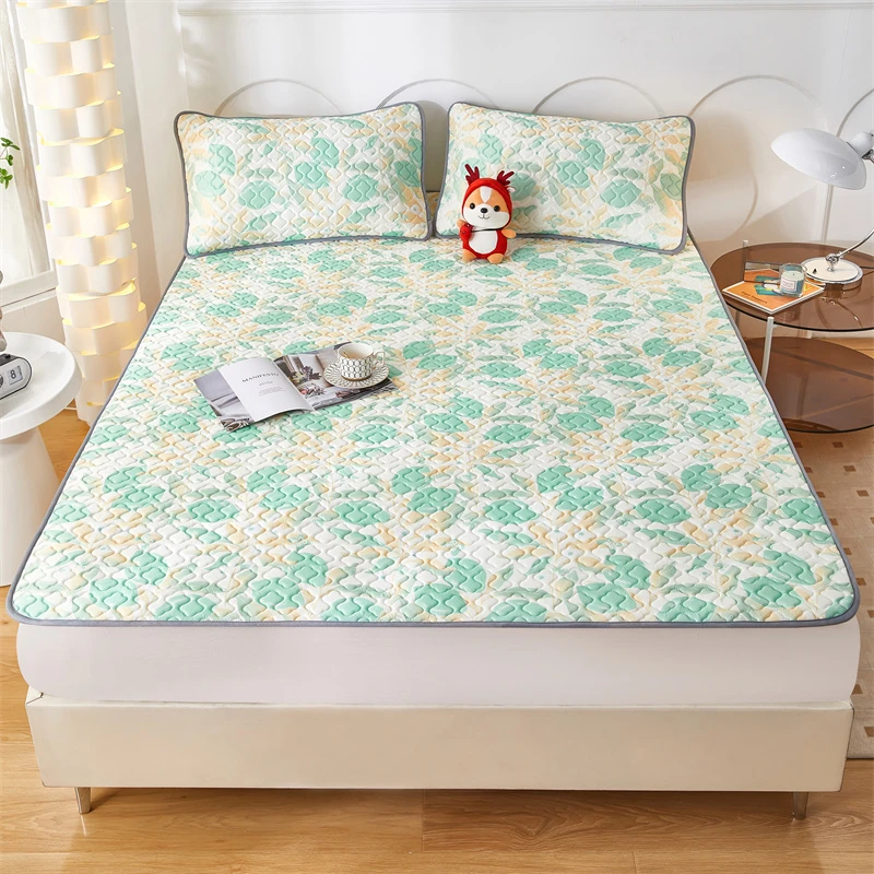 【晴美】印花款硅胶记忆棉凉席-夏叶-绿