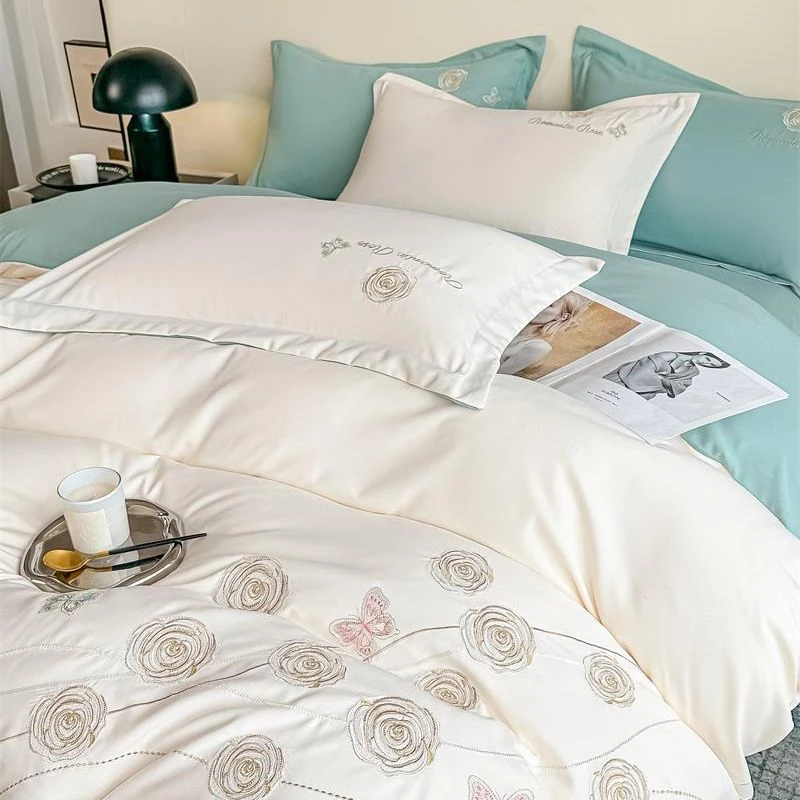 【晴美】轻奢风双拼刺绣四件套-思慕系列