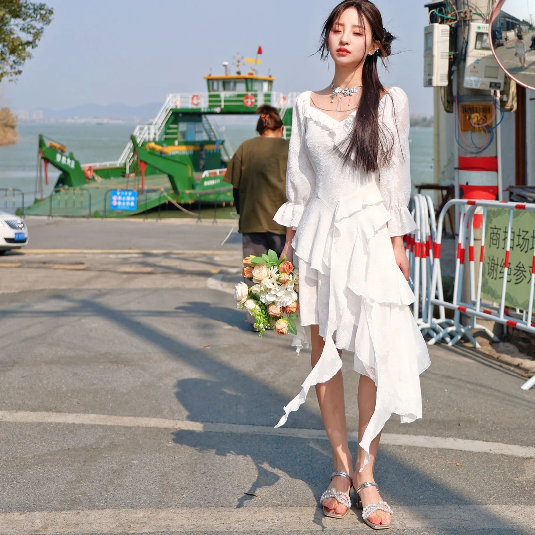 怦然心动/co&sheng重生150cm夏季新品小个子连衣裙飘逸白色长袖