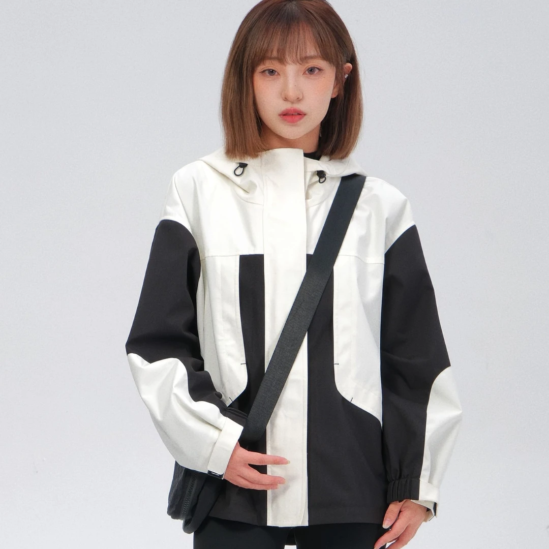 CO&SHENG小个子150秋冬新品连帽工装风冲锋衣女黑色防风防水