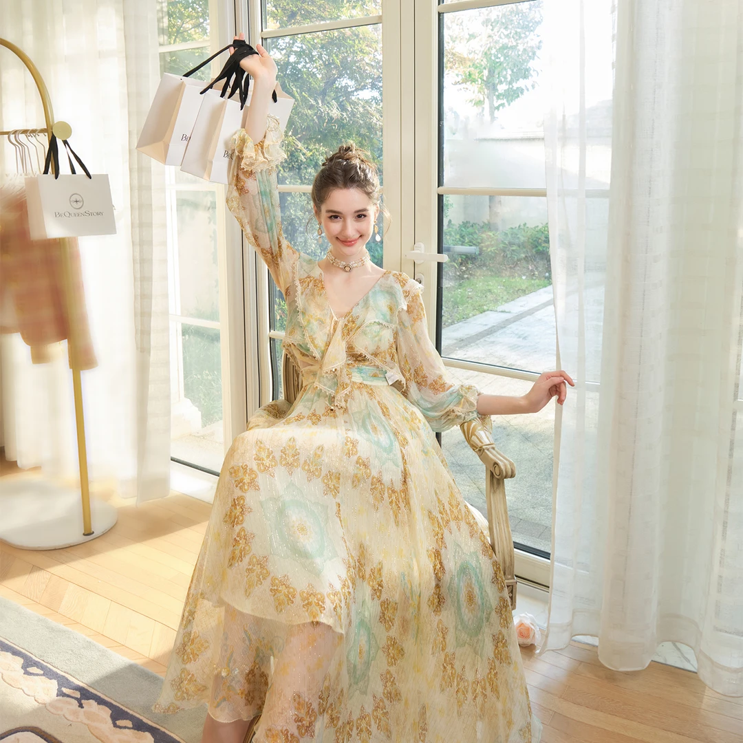 余潇潇【千年之恋】复古优雅桑蚕丝连衣裙