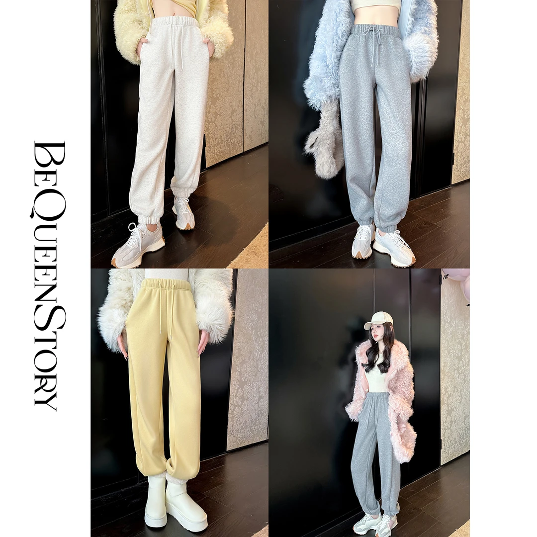 余潇潇【都市巡游】简约百搭弹力腰头厚绒束脚休闲卫裤秋冬新款