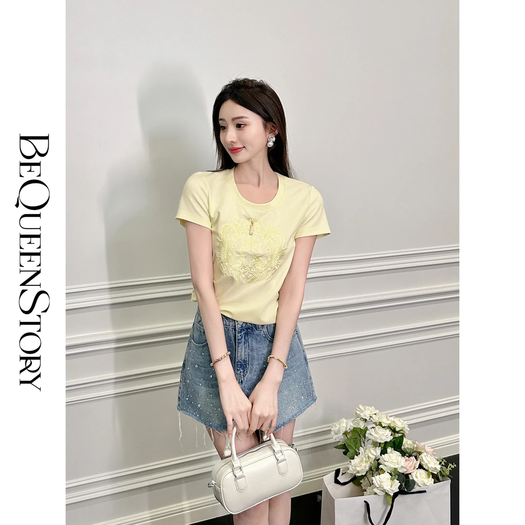余潇潇【凤凰呈祥】时尚新中式国风刺绣透气圆领T恤衬衫上衣