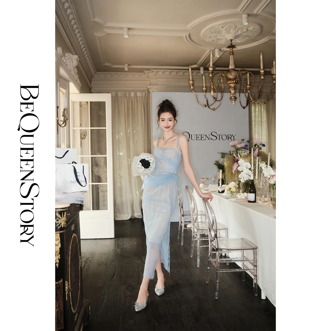 余潇潇【深海精灵】蕾丝带胸衣鱼骨圆环收腰抽褶连衣裙