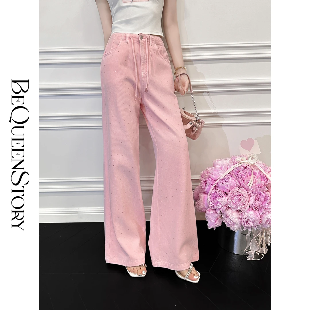 余潇潇【恋综神裤】重工精致手工缝珠棉直筒时尚抽绳休闲裤